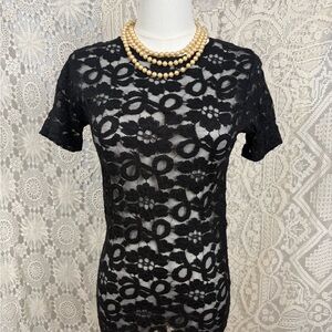 Victoria's Secret Elegant Black Lace Short Sleeve Tee